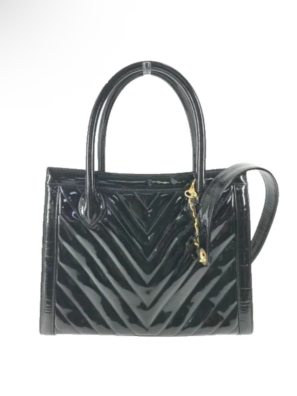 CHANEL V Stitch Coco Ball CC 2Way Tote Shoulder Bag Vintage Black France